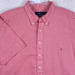 Ralph Lauren Mens 2XB Salmon Pink Brown Pony Chambray Oxford Preppy Camp Shirt